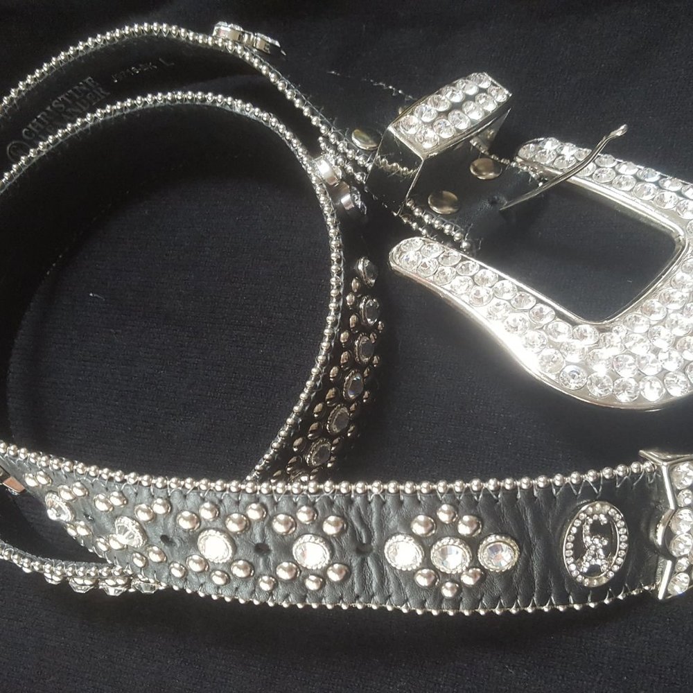 Christine Alexander Rhinestone Leather Bling Belt